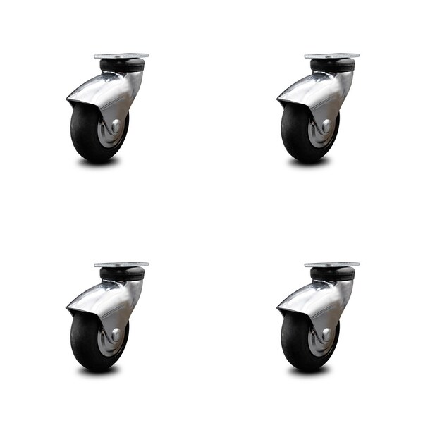 3 Inch Bright Chrome Hooded Neoprene Rubber Top Plate Casters SCC, 4PK